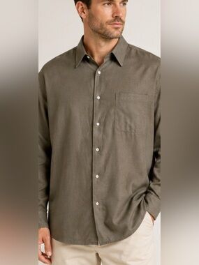 Louis Roth Olive Taupe 2 Ply Cotton Dress Shirt 18.5